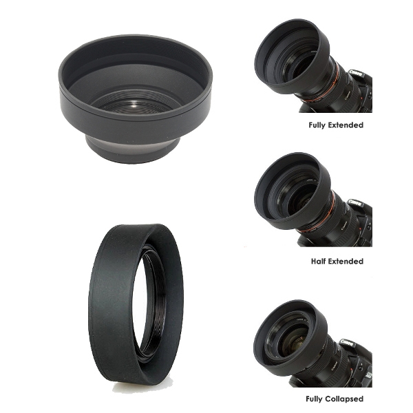 52mm 3-in-1 3-Stage Collapsible Rubber Lens Hood For Camera Lenses