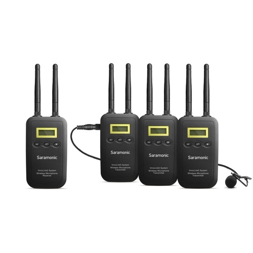 Saramonic VmicLink5 5.8GHz SHF Wireless Lavalier Microphone System with 3 Lavalier Bodypack Transmitters & Portable  Receivers