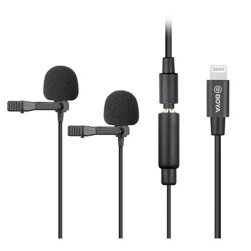 BOYA BY-M2D dual lavalier mic for Apple devices ( 3.5MM TRS male to lightning connector)