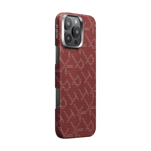 PITAKA Aramid Fibre Ultra-Slim Cas for iPhone 16 Pro Max Monogram-Gold/Red
