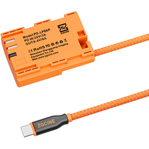 ZGCINE PD-LPE6P USB-C to LP-E6P Braided Dummy Battery Cable 60cm